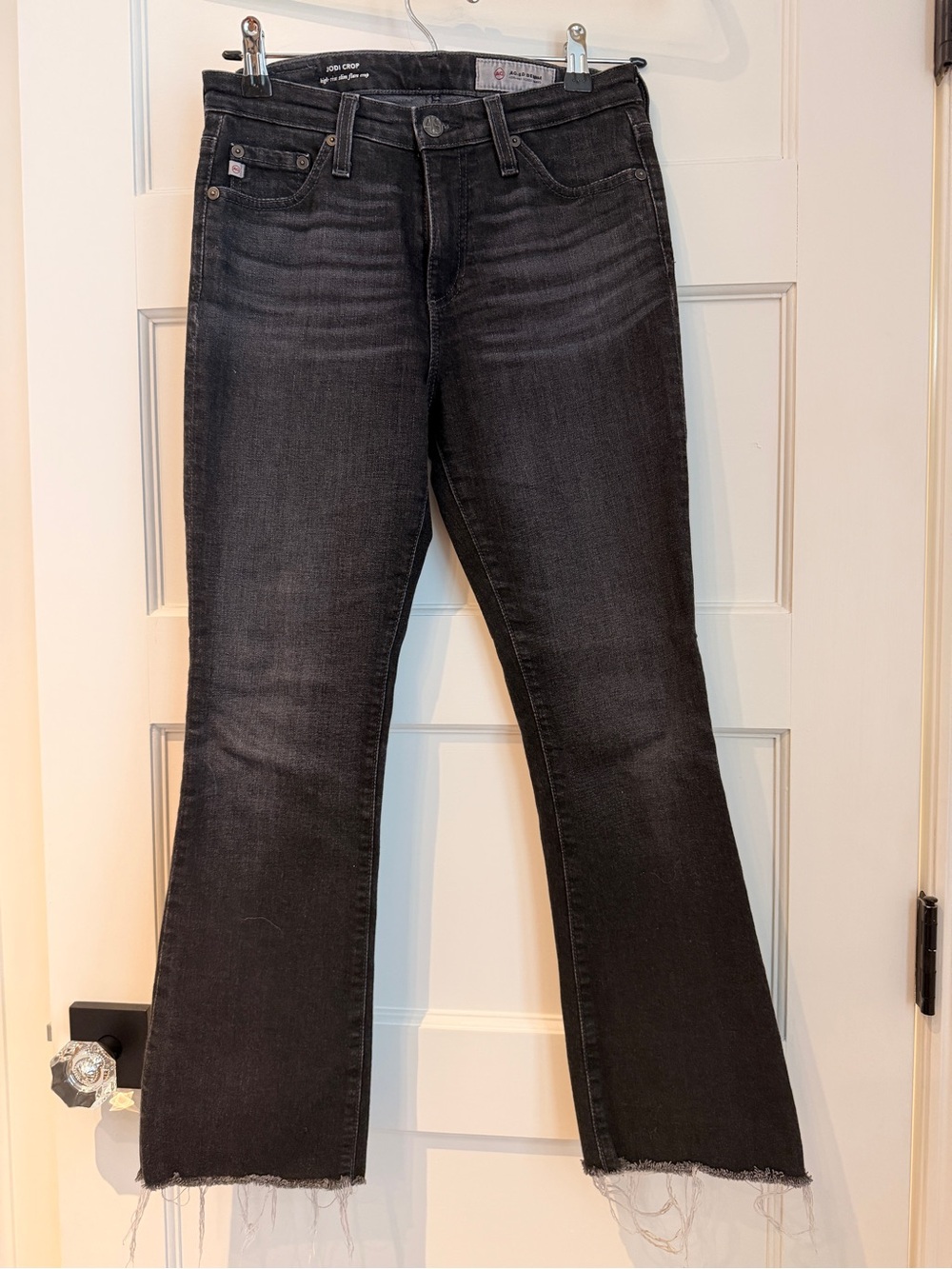 AG Adriano Goldschmied Black Cropped Raw-Hem Flare Jeans